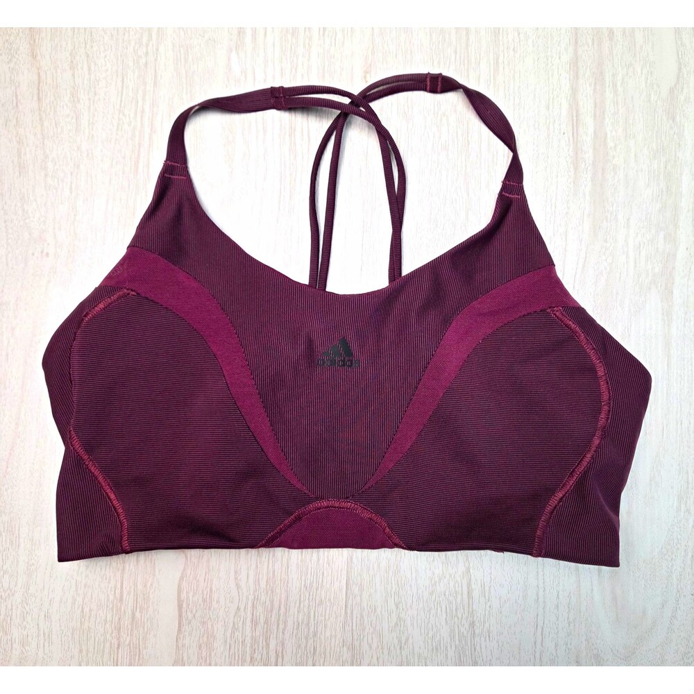 Womens Adidas Burgundy Sports Bra Crossback Strappy Logo Wireless Sz Small